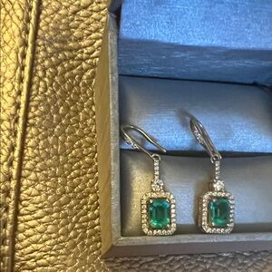 Elegant Silver Gold and Emerald Green &CZ Drop Earrings